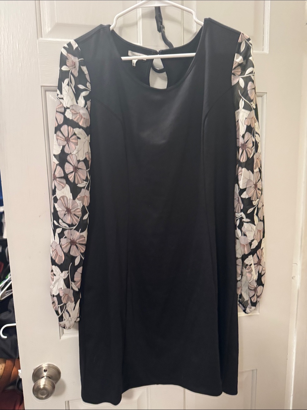 Black Dress with Floral Sheer Sleeves